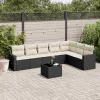  8 részes fekete polyrattan kerti ülőgarnitúra párnákkal