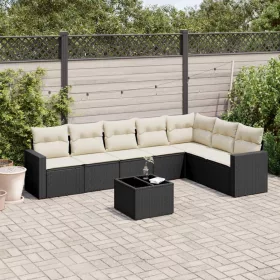    8 részes fekete polyrattan kerti ülőgarnitúra párnákkal