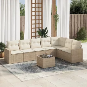  8 részes bézs polyrattan kerti ülőgarnitúra párnával