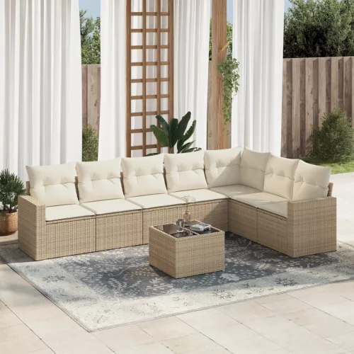  8 részes bézs polyrattan kerti ülőgarnitúra párnával
