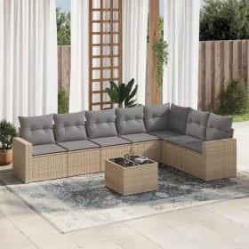  8 részes bézs polyrattan kerti ülőgarnitúra párnával