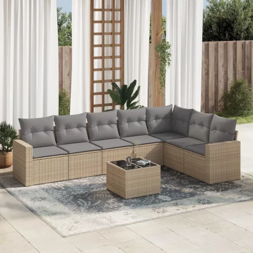  8 részes bézs polyrattan kerti ülőgarnitúra párnával