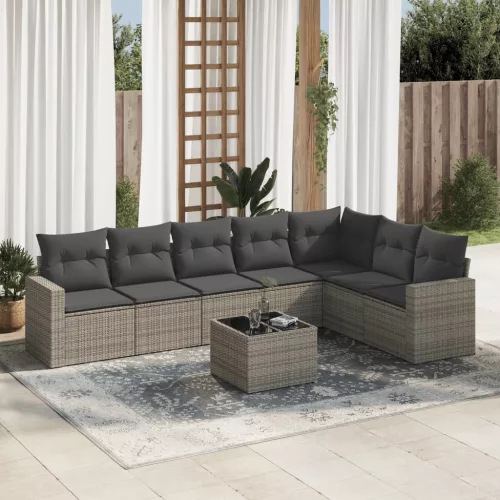  8 részes szürke polyrattan kerti ülőgarnitúra párnákkal