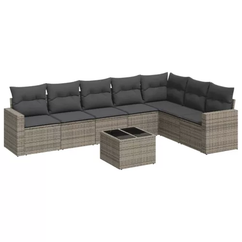  8 részes szürke polyrattan kerti ülőgarnitúra párnákkal