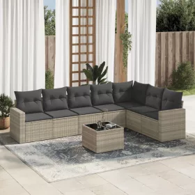   8 részes világosszürke polyrattan kerti ülőgarnitúra párnával