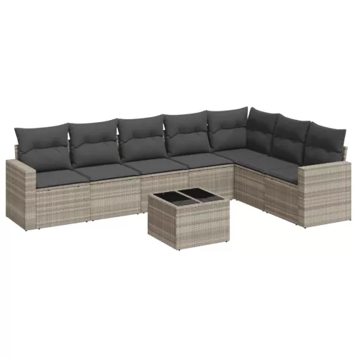  8 részes világosszürke polyrattan kerti ülőgarnitúra párnával
