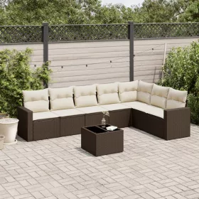    8 részes barna polyrattan kerti ülőgarnitúra párnákkal