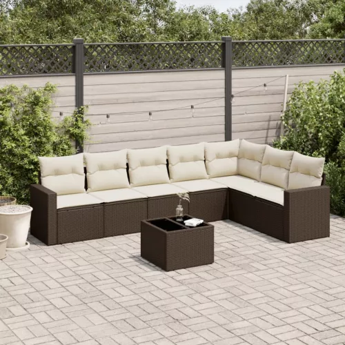  8 részes barna polyrattan kerti ülőgarnitúra párnákkal