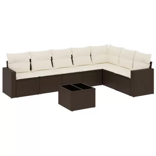  8 részes barna polyrattan kerti ülőgarnitúra párnákkal