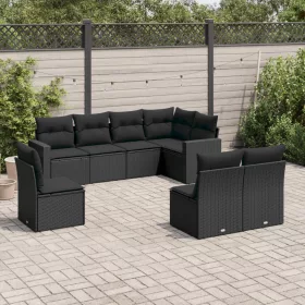    8 részes fekete polyrattan kerti ülőgarnitúra párnákkal