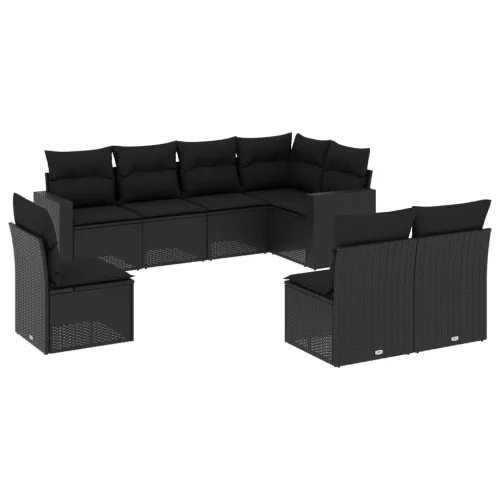  8 részes fekete polyrattan kerti ülőgarnitúra párnákkal