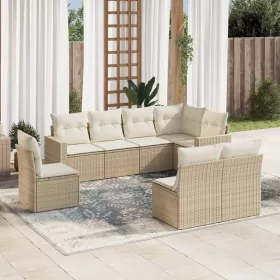 8 részes bézs polyrattan kerti ülőgarnitúra párnával