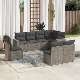    8 részes szürke polyrattan kerti ülőgarnitúra párnákkal
