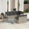 8 részes világosszürke polyrattan kerti ülőgarnitúra párnával
