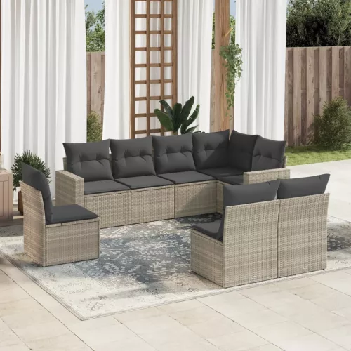  8 részes világosszürke polyrattan kerti ülőgarnitúra párnával