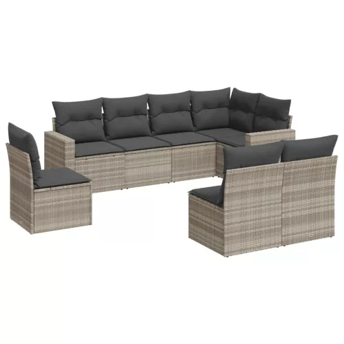  8 részes világosszürke polyrattan kerti ülőgarnitúra párnával