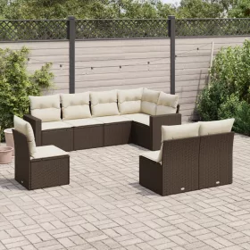    8 részes barna polyrattan kerti ülőgarnitúra párnákkal