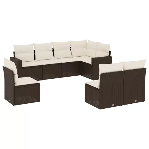  8 részes barna polyrattan kerti ülőgarnitúra párnákkal