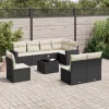  9 részes fekete polyrattan kerti ülőgarnitúra párnákkal