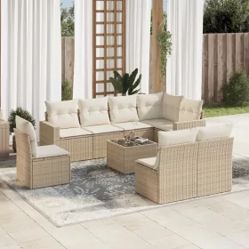    9 részes bézs polyrattan kerti ülőgarnitúra párnákkal