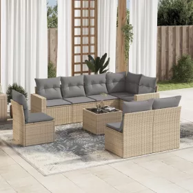    9 részes bézs polyrattan kerti ülőgarnitúra párnákkal