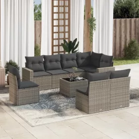    9 részes szürke polyrattan kerti ülőgarnitúra párnákkal