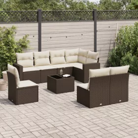    9 részes barna polyrattan kerti ülőgarnitúra párnákkal