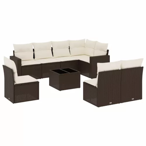  9 részes barna polyrattan kerti ülőgarnitúra párnákkal