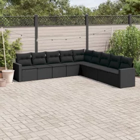    9 részes fekete polyrattan kerti ülőgarnitúra párnákkal