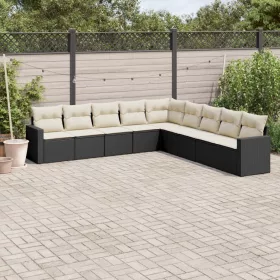    9 részes fekete polyrattan kerti ülőgarnitúra párnákkal