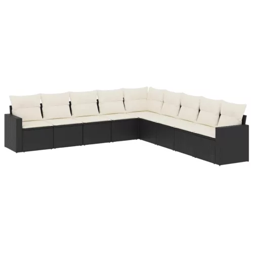  9 részes fekete polyrattan kerti ülőgarnitúra párnákkal