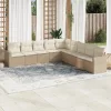  9 részes bézs polyrattan kerti ülőgarnitúra párnákkal