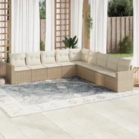    9 részes bézs polyrattan kerti ülőgarnitúra párnákkal
