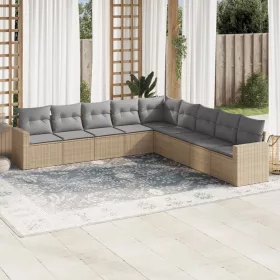    9 részes bézs polyrattan kerti ülőgarnitúra párnákkal
