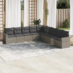    9 részes szürke polyrattan kerti ülőgarnitúra párnákkal