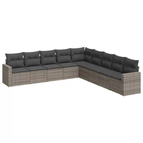  9 részes szürke polyrattan kerti ülőgarnitúra párnákkal