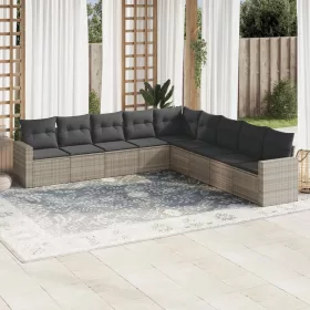    9 részes világosszürke polyrattan kerti ülőgarnitúra párnával