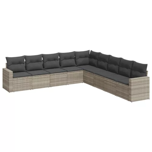  9 részes világosszürke polyrattan kerti ülőgarnitúra párnával