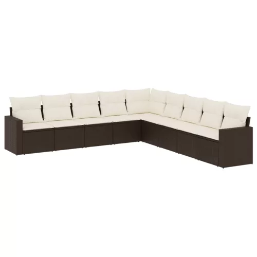  9 részes barna polyrattan kerti ülőgarnitúra párnákkal