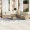  10 részes bézs polyrattan kerti ülőgarnitúra párnával