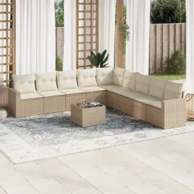    10 részes bézs polyrattan kerti ülőgarnitúra párnával