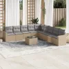  10 részes bézs polyrattan kerti ülőgarnitúra párnával