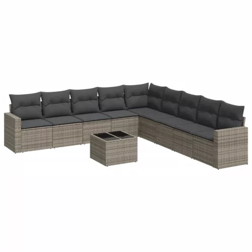  10 részes szürke polyrattan kerti ülőgarnitúra párnákkal