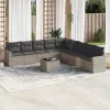  10 részes világosszürke polyrattan kerti ülőgarnitúra párnákkal
