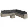  10 részes világosszürke polyrattan kerti ülőgarnitúra párnákkal
