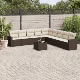   10 részes barna polyrattan kerti ülőgarnitúra párnákkal