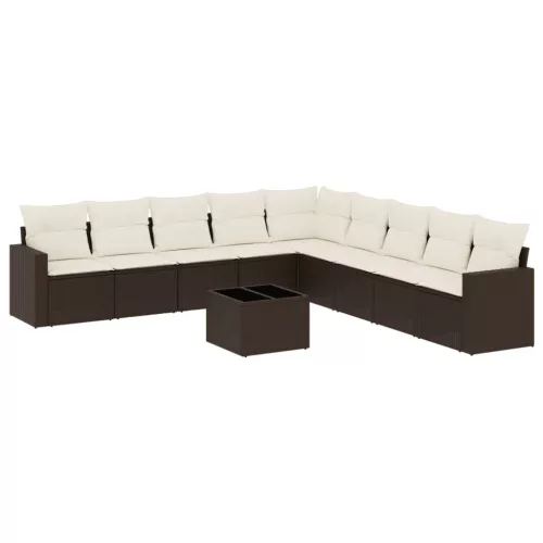  10 részes barna polyrattan kerti ülőgarnitúra párnákkal