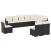  10 részes fekete polyrattan kerti ülőgarnitúra párnákkal