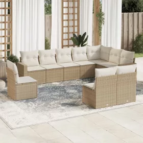    10 részes bézs polyrattan kerti ülőgarnitúra párnával