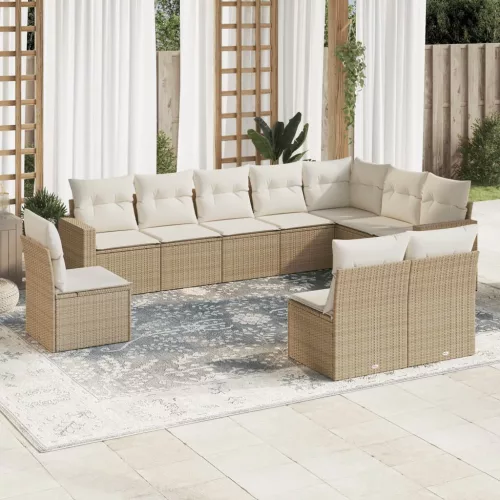  10 részes bézs polyrattan kerti ülőgarnitúra párnával